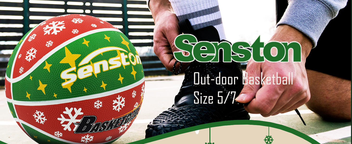 Баскетбольний м'яч Senston, розмір 7, з насосом, для гри на вулиці, антиковзаюча поверхня, відмінне зчеплення (червоний & зелений)