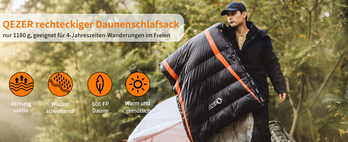 Спальний мішок пуховий, зимовий, преміум-якість 600FP+, 12°C -24°C, для кемпінгу, трекінгу та активного відпочинку, 3-4 сезони, темно-синій/червоний