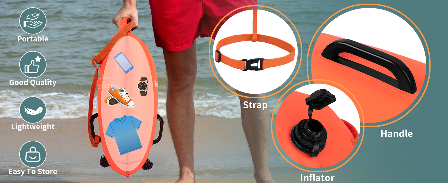 Tentock Плавуча сумка 28L, водонепроникна, надувна, для плавання та водного спорту. Безпечний плавучий засіб для триатлонів, каякінгу та снорклінгу. Колір: яскраво-зелений.