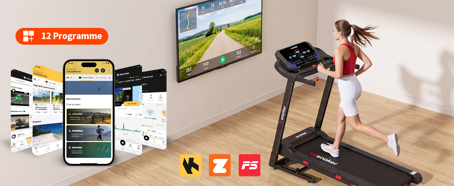 Бігова доріжка для дому складана з автоматичним нахилом 15%, Walking Pad 14 км/год, 3.0 к.с., 12 програм тренувань, фітнес-додаток, макс. навантаження 160 кг, чорна