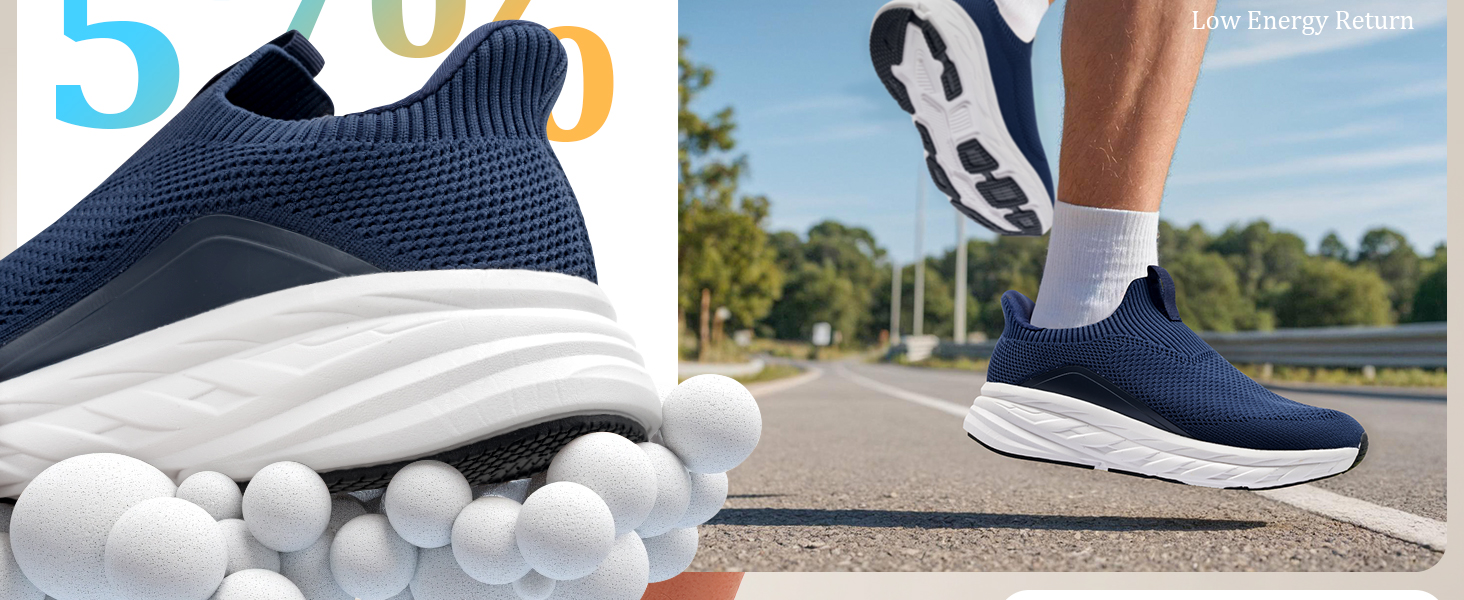 Чоловічі кросівки Sosenfer Slip-On без шнурівків, спортивні, для бігу, фітнесу, прогулянок, 1646, темно-синій, 46 EU