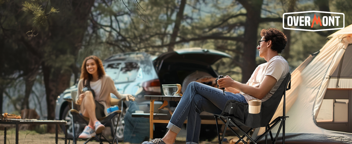 Складний туристичний стілець OVERMONT 2 шт. - до 135 кг, для кемпінгу, саду, балкону, пляжу, риболовлі, чорний