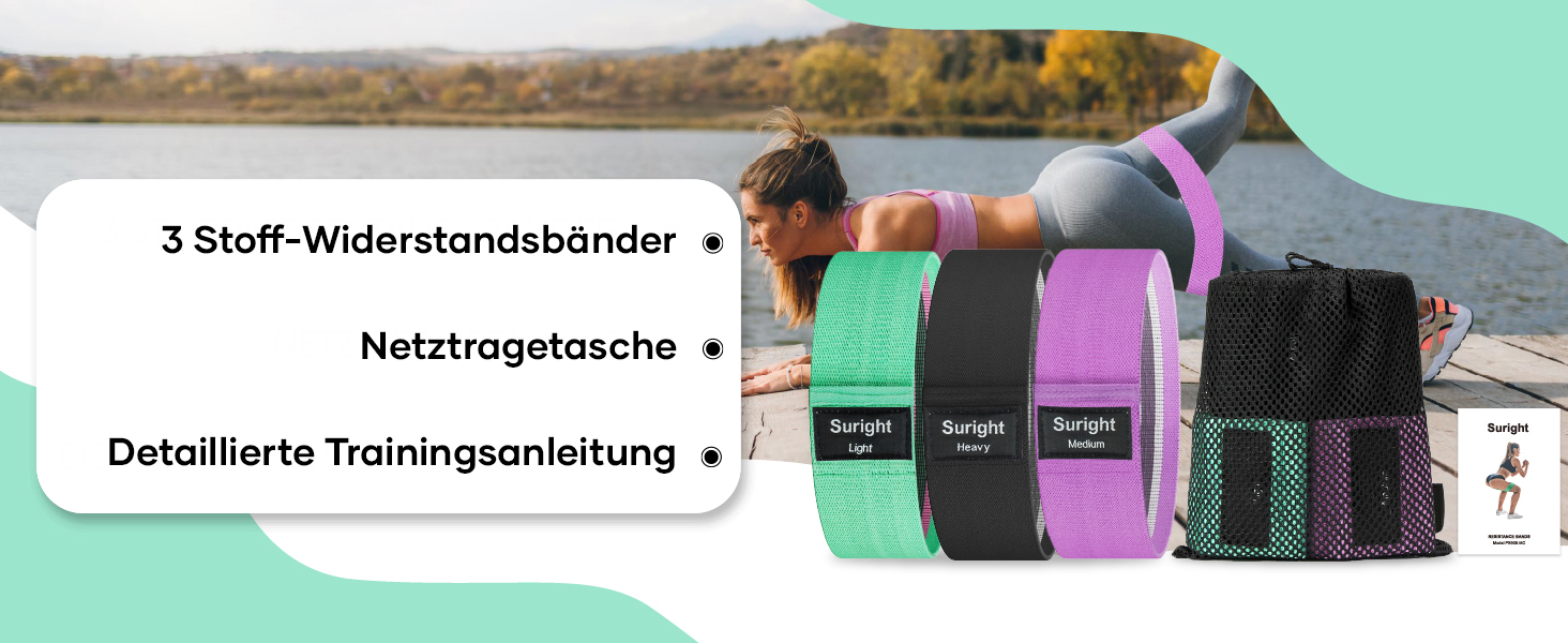 Фітнес-еластичні стрічки Suright: резистентні гумки для йоги, силових тренувань, ніг та сідниць. Набір для фітнесу (зелений, фіолетовий, чорний)