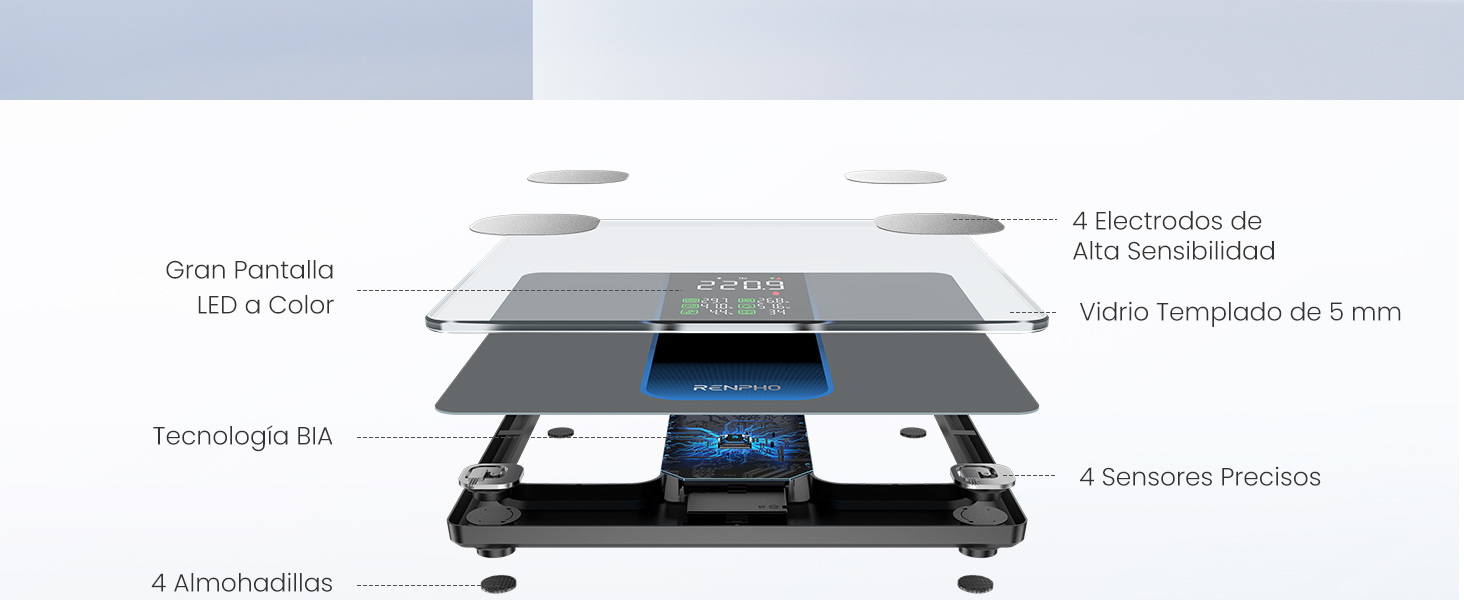 RENPHO Ваги для тіла з аналізатором складу тіла (7 в 1), Bluetooth, до 227 кг, чорні - Smart Scale Elis 300mm