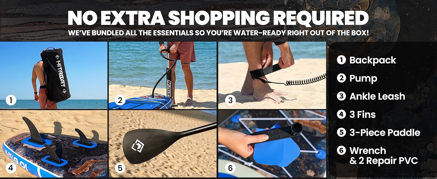 Надувний SUP Борд для дорослих з аксесуарами та тримачем для камери, 320x81x15 см, 10'6', 150 кг, блакитний