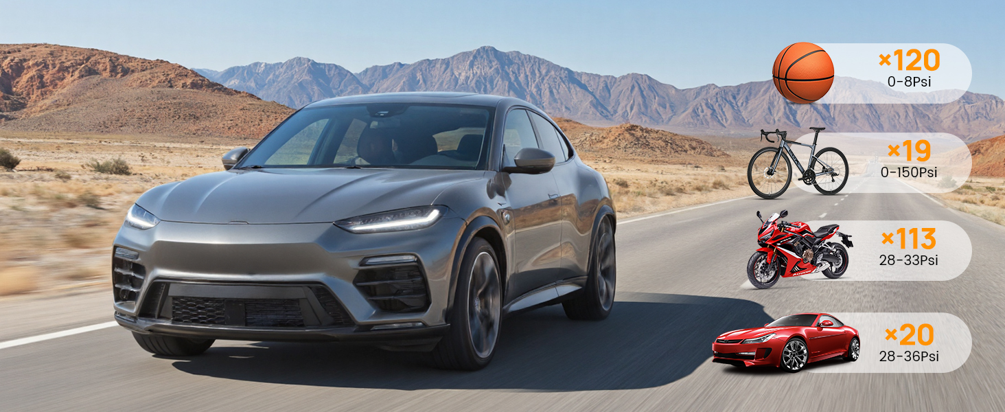 Електрична повітряна помпа Lamicall з акумулятором для велосипеда, авто, мото - 150 PSI, компресор з цифровим манометром та Powerbank, 5000mAh з металевим циліндром