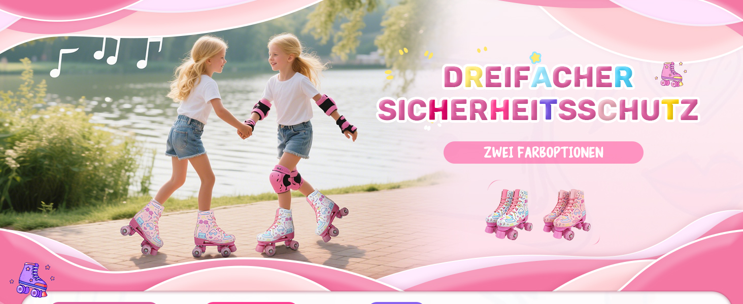 Роликові ковзани XUDREZ з підсвічуванням для дітей та дорослих, рожевий принт, Quad-Skates, регульовані, для дівчаток, дам та початківців, розмір 34