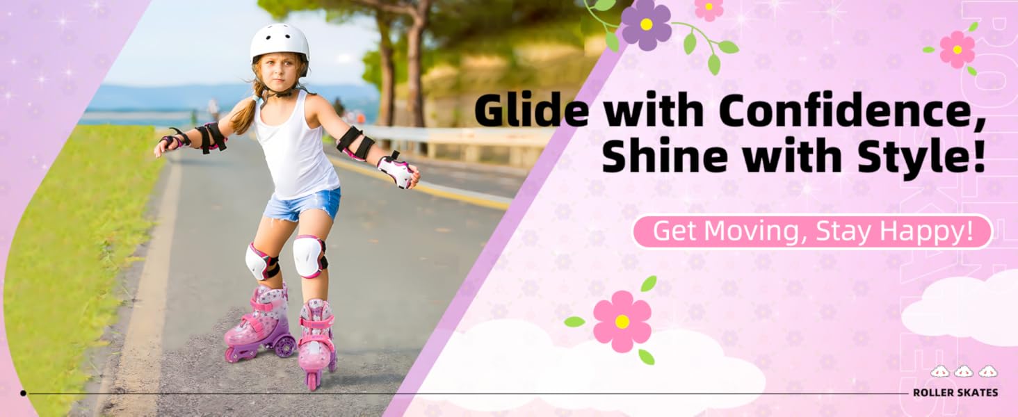Дитячі ролики для дівчаток, 4 розміри, регульовані, безпечні, дихаюче покриття, легкі