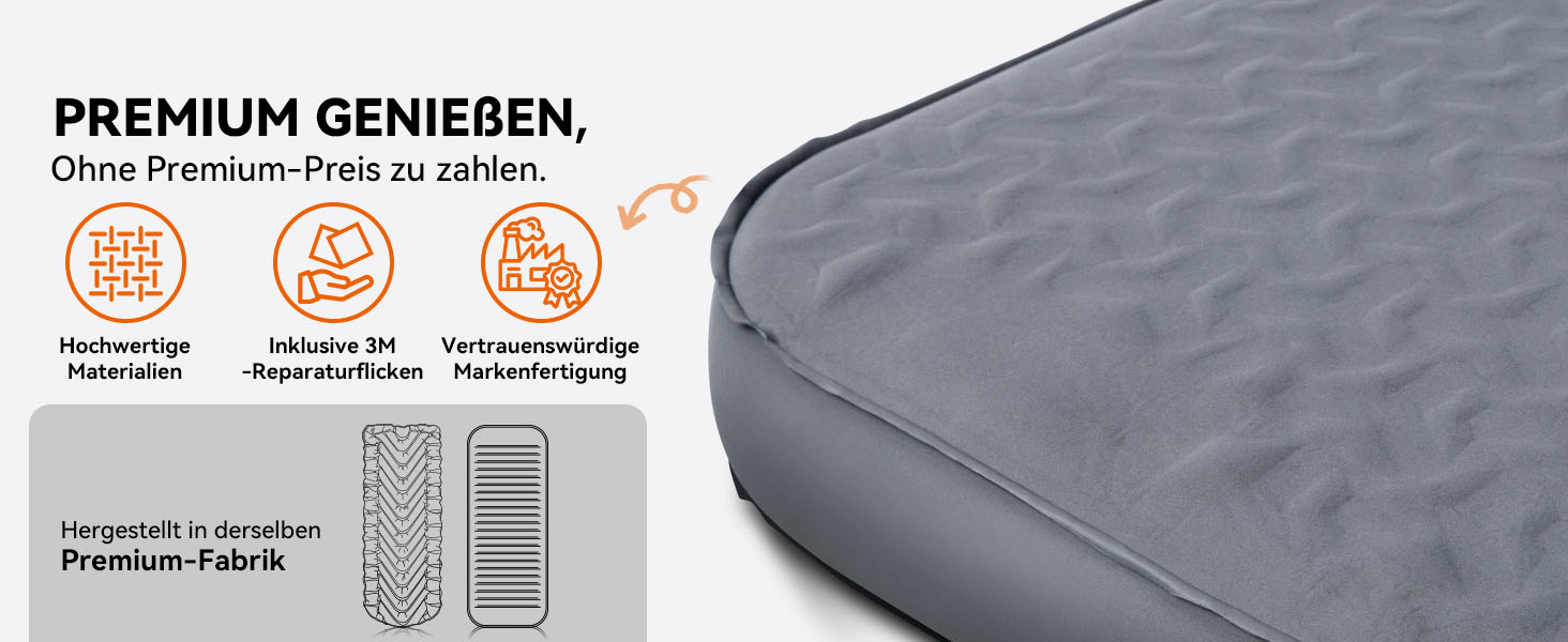 Каремат самонадувний HIKENTURE Comfort Plus сірий, товщина Extra Dicke, з насосом для кемпінгу