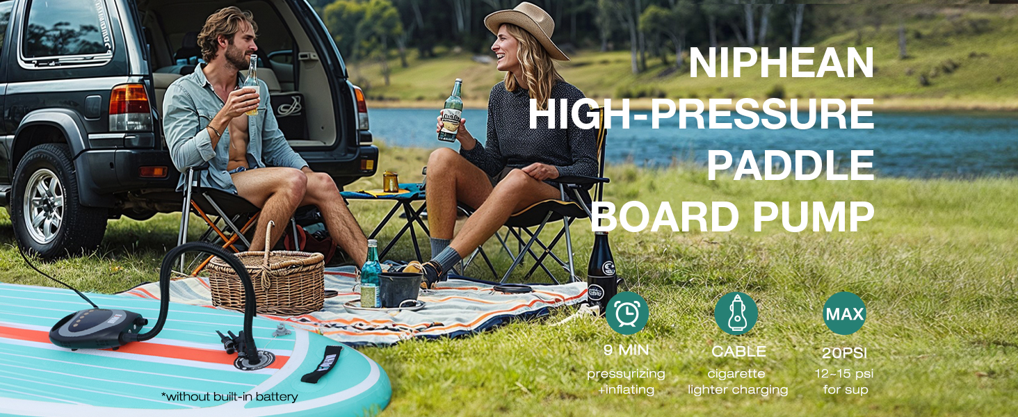 Електричний SUP насос Niphean 20PSI з автоматичним вимкненням, 12V для надування та здування SUP дощових платформ, NPNW003-L
