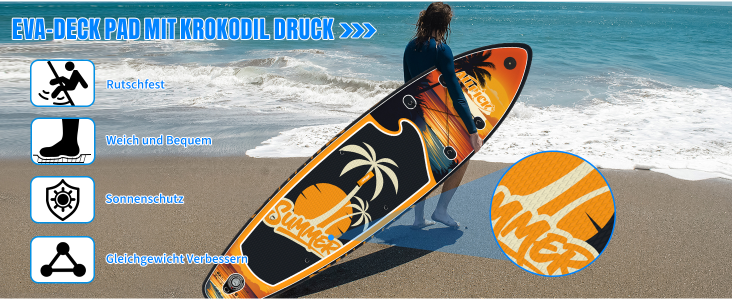 Набір SUP-дошки ALLPICK Premium: надувна дошка для сапсерфінгу з кріпленням для камери, повний комплект аксесуарів, регульоване весло, для початківців та досвідчених, 200 кг (Колір: Захід сонця - Оранжевий)