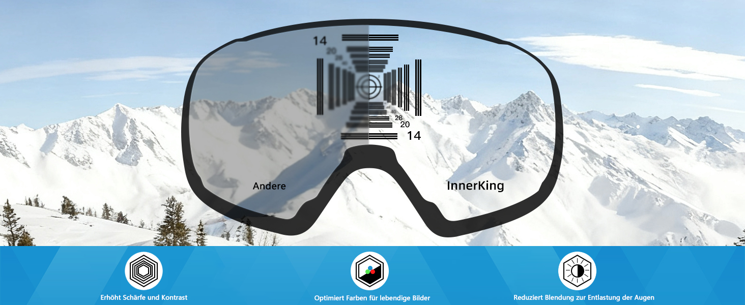 Окуляри для сноуборду та гірських лиж Innerking OTG, Anti-fog & UV400, з подвійним склом для корекції зору, чоловічі/жіночі/підліткові, чорний/срібний (VLT 11%)