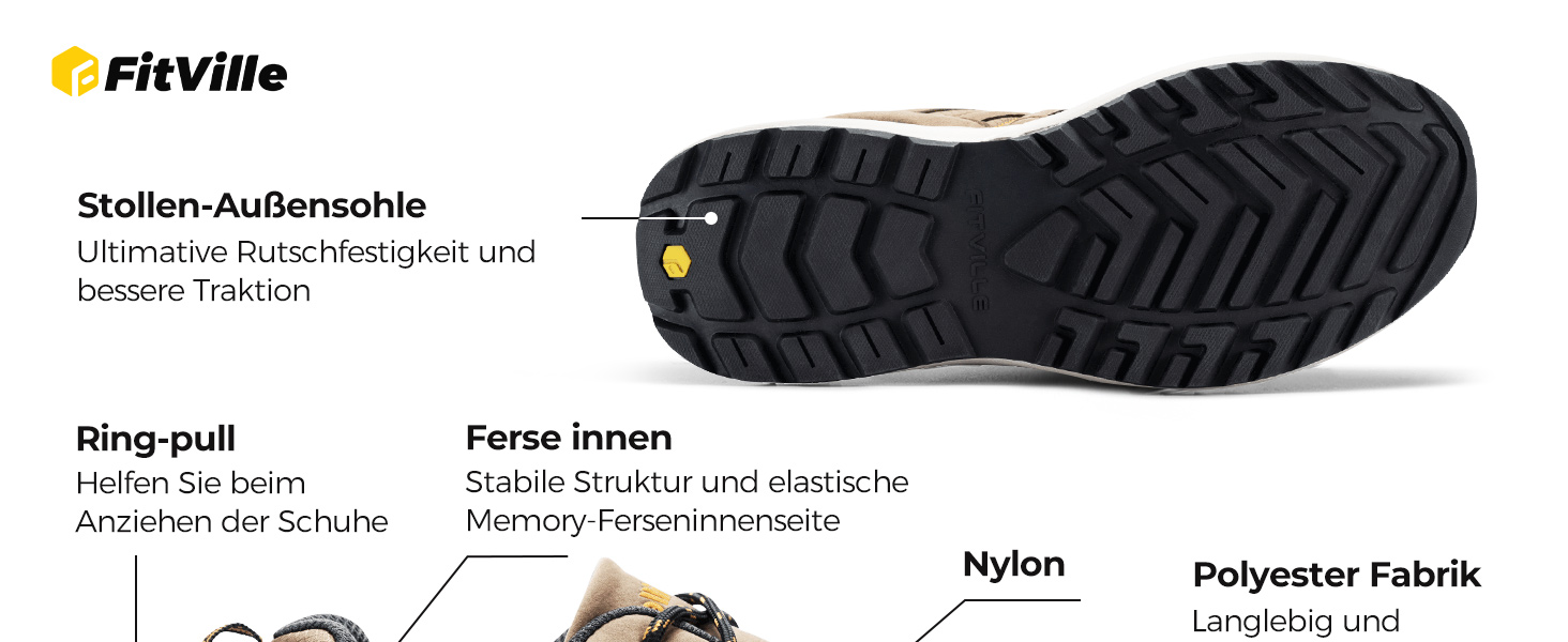Черевики для хайкінгу FitVille для чоловіків, широкі, легкі, дихаючі. Трекінгові черевики, Outdoor, антиковзаючі, з підтримкою щиколотки, амортизація. Чоловічі кросівки з підтримкою склепіння стопи, 41 EU, коричневі.