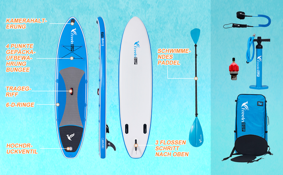 Надувний SUP Борд Freein з сидінням для каяка, 305x84x15 см, 10'6, аксесуари для SUP та каякінгу