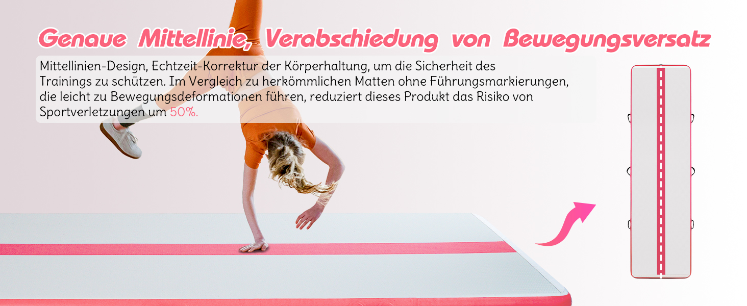 Гімнастичний надувний мат для гімнастики Tuxedo Sailor Airtrack, 400 x 100 x 10 см, рожевий. Надувний килимок для дому, спортзалу, челедансу, йоги. Електричний насос в комплекті.