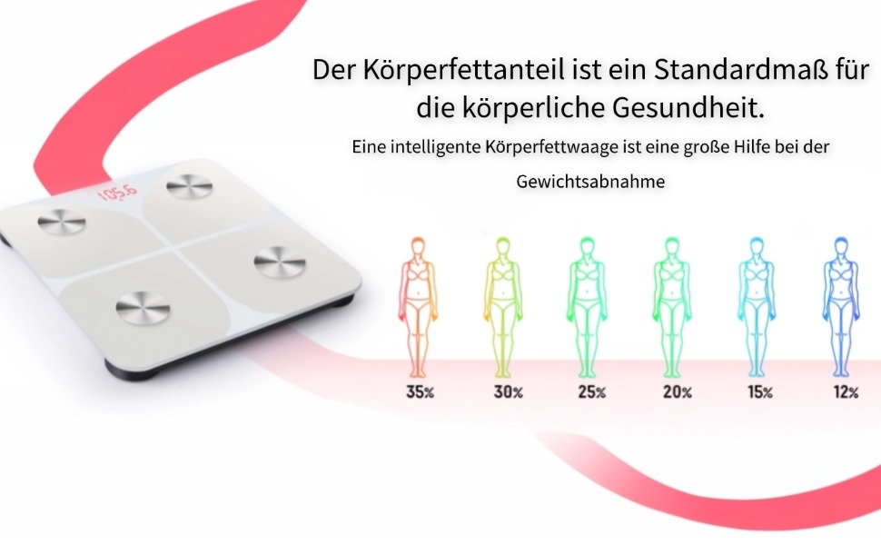 Інтелектуальна вага для вимірювання жиру та BMI з Bluetooth, 180 кг, 30x30 см