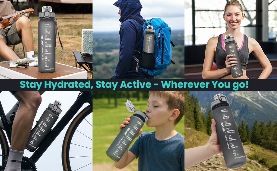 Спортивна пляшка для води 1л з 2-в-1 отвором | Трубочка та пряме пиття | Без BPA, Tritan, витокозахисна | Для спорту, фітнесу, роботи, велоспорту, піших прогулянок, подорожей