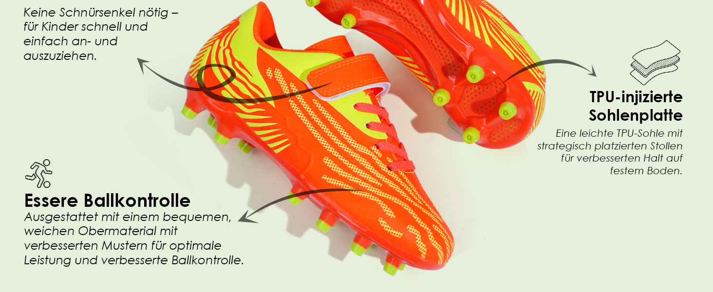 Дитячі футбольні бутси JABASIC для твердого поля, шипові, для хлопчиків та дівчаток, 30 EU, помаранчево-лаймовий колір