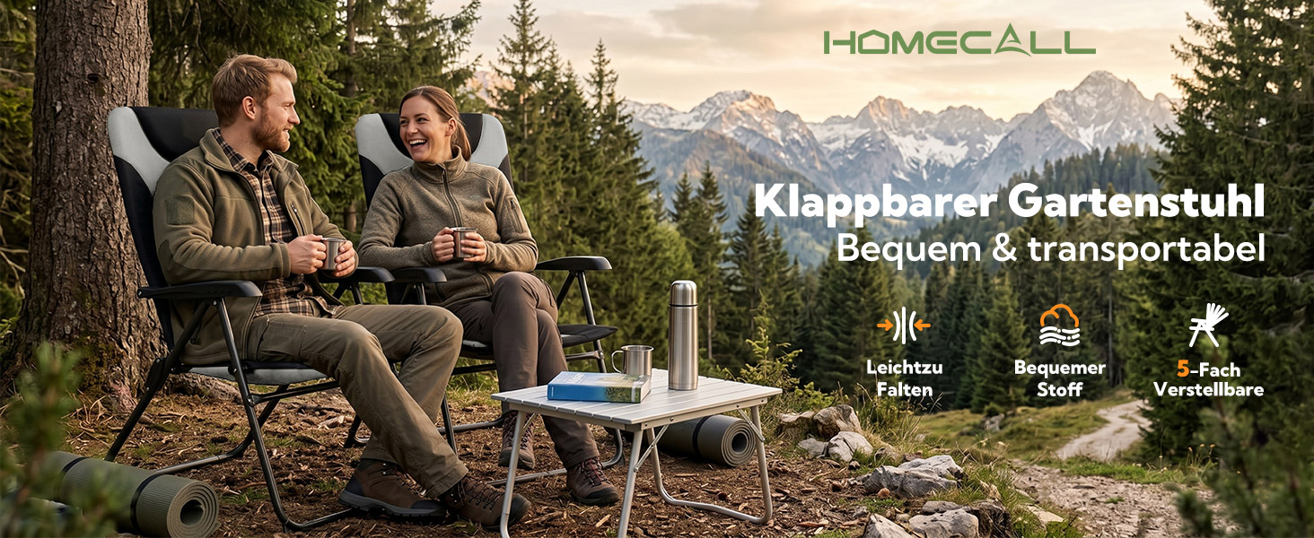 Набір складаних крісел для кемпінгу та рибалки Homecall з 5-рівневим регулюванням спинки, м'яка оббивка, білі (2 шт.)