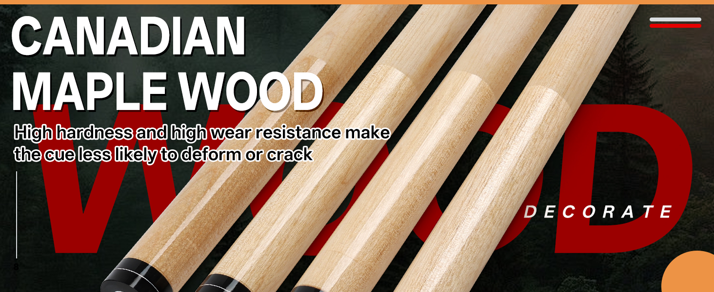 Більярдний кий Kmise Queue-Set 18-21oz з канадського акації, покращений хват, 4 кольори, з крейдою та рукавичкою