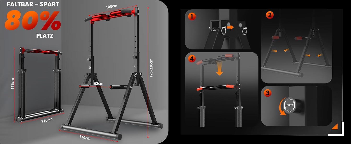 Стойка для підтягувань Klimmzugstange Freistehend - Power Tower для дому, тренажер для силових тренувань, чорний/червоний