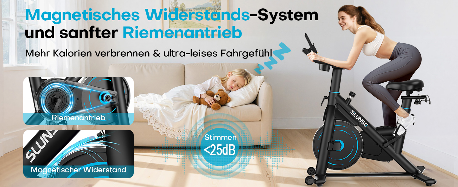 Hometrainer Neu SLUNSE 2025: велотренажер з магнітним опором, LCD-дисплеєм, підтримкою додатків та вагою до 180 кг (зелений/синій)