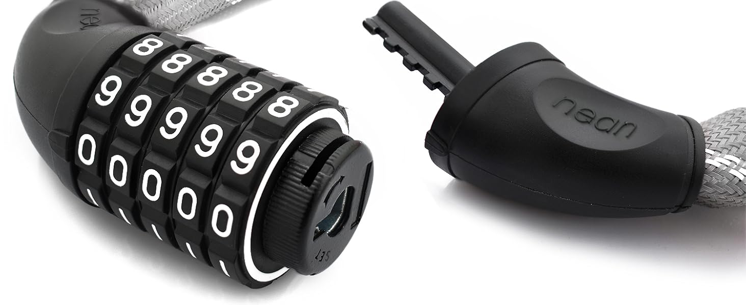 Надійне велозамок Nean з кодом, 6x6x900 мм, сталевий ланцюг, тканинне покриття, висока безпека