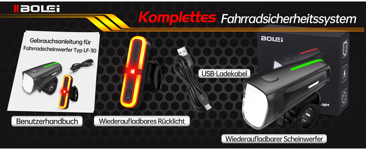 LED велосипедне освітлення: комплект 100 Lux, сертифікований StVZO, USB зарядка, водонепроникність IPX5, переднє та заднє світло з функцією гальмування