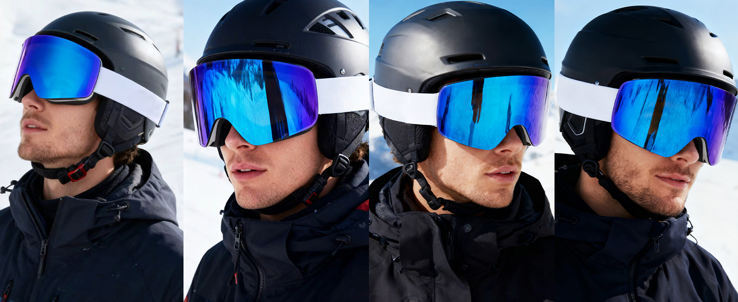 Гірськолижні маски VCOROS OTG для унісекс, YH227 - сноуборд маска з антиковзним ремінцем, захистом від УФ та запобіганням запотіванню, регульовані, срільно-білі (VLT13%)