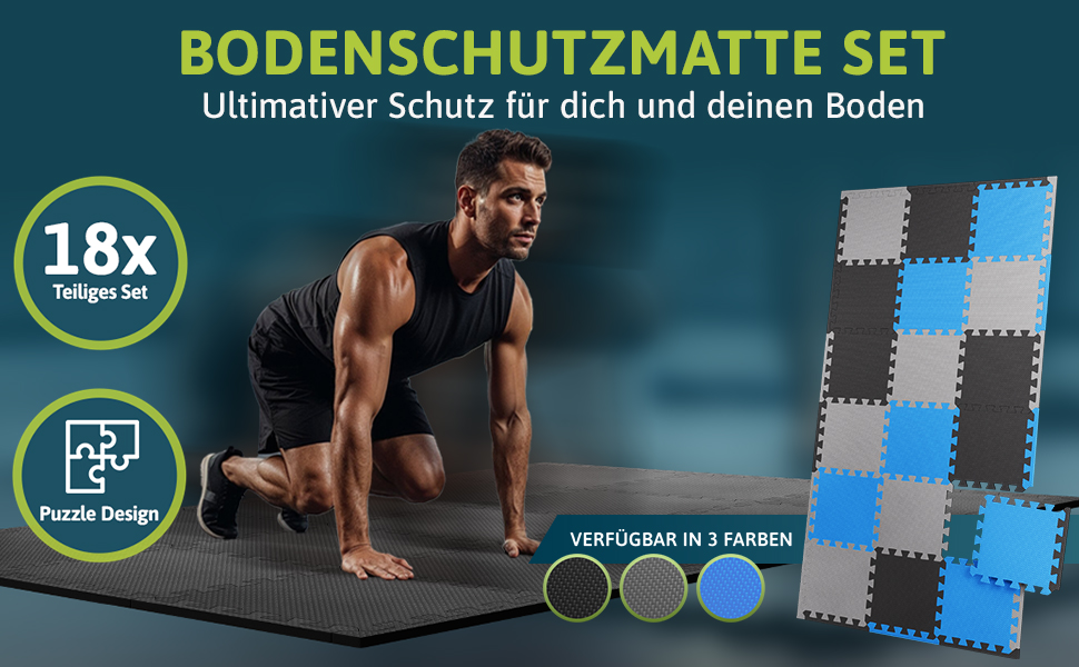 Пазл-килимок для фітнесу ZenOne Sports® 30x30x1 см (18 шт., 1.5 м²) - захисний килимок для тренажерів, чорний
