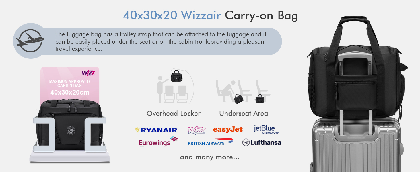 Чоловіча спортивна сумка BAGZY 40x30x20 для ручної поклажі Wizzair з відділенням для взуття, водонепроникна, дорожня, для спортзалу, тренувань, подорожей