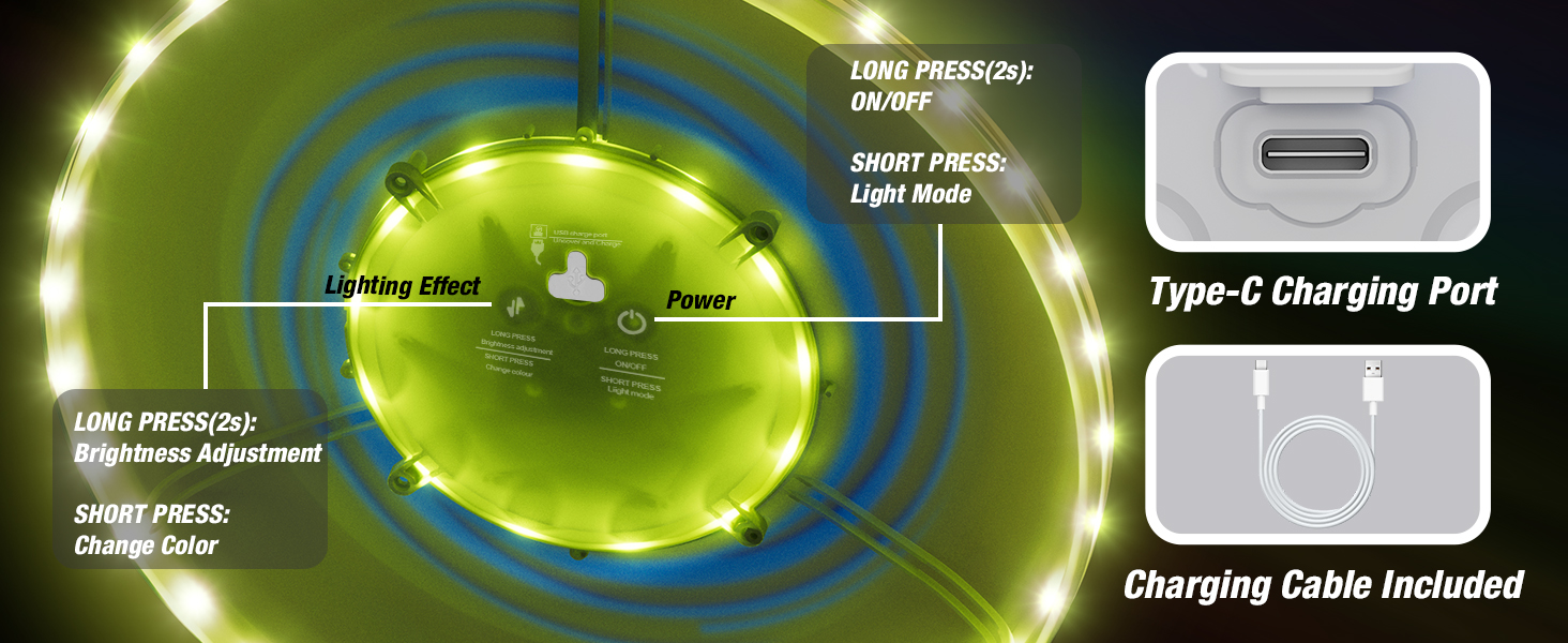 Літаючий кільце HYES 2 шт. з LED підсвіткою для дітей, 45 світлодіодів, 14 режимів, акумуляторне, 25.5 см + 20 см, біле