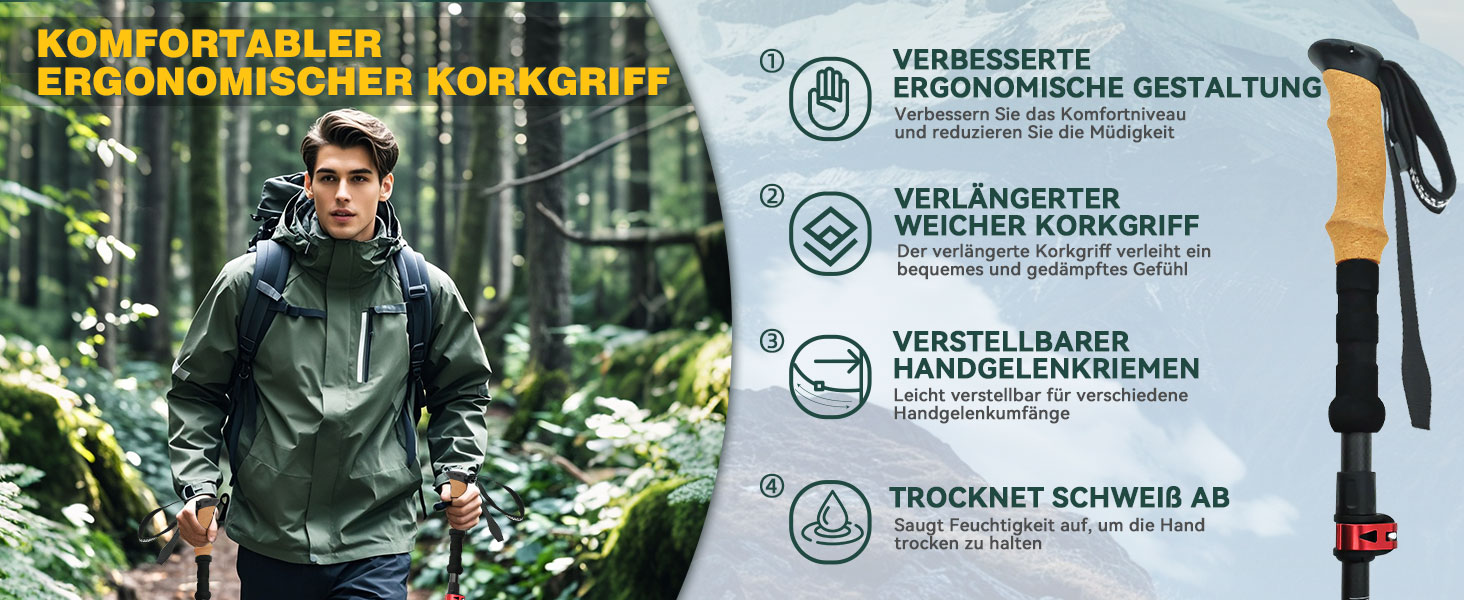 Вандершток UnderwoodAggregator Carbon Fiber – 2 шт. Легкі та регульовані трекінгові палиці для жінок та чоловіків, складані, з швидкою фіксацією, для подорожей з рюкзаком, чорний