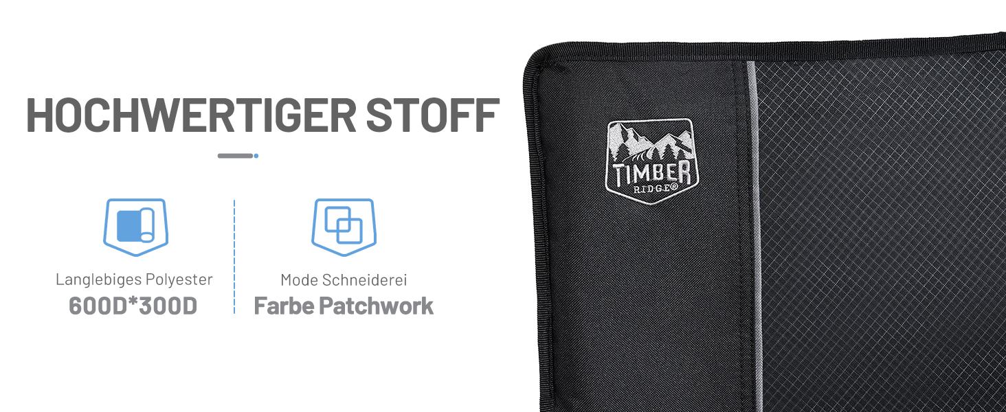Крісло для кемпінгу Timber Ridge складне 150кг з високою спинкою, портативне, з підстаканником, для риболовлі, пікніків, саду, балкону та спортивних заходів, чорне, класичне