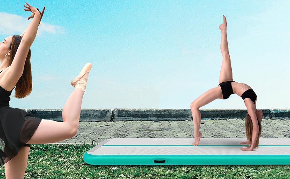 Надувний гімнастичний мат для дому, 300x100x10 см (м'ятно-зелений)