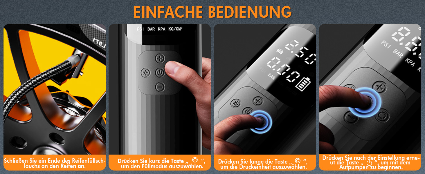 Електричний компресор ELZO для велосипедів, м'ячів та авто: 150 PSI, 7500mAh, LCD-дисплей, автостоп