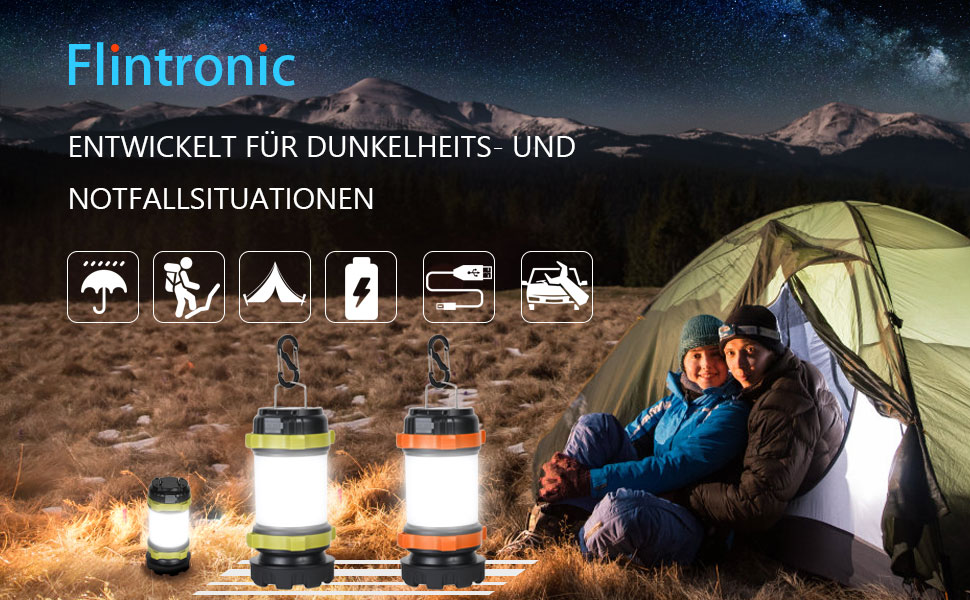 LED кемпінговий ліхтар Flintronic 1000 люмен, перезаряджуваний, 6 режимів, водонепроникний, powerbank 3600mAh, для кемпінгу, риболовлі, полювання, помаранчевий