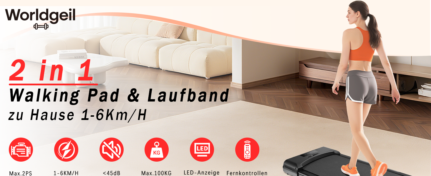 WalkingPad Klappване біговий тренажер для дому – 1-6 км/год, регулювання нахилу 0-6%, 2.0PS, LED-дисплей, без підлокітників