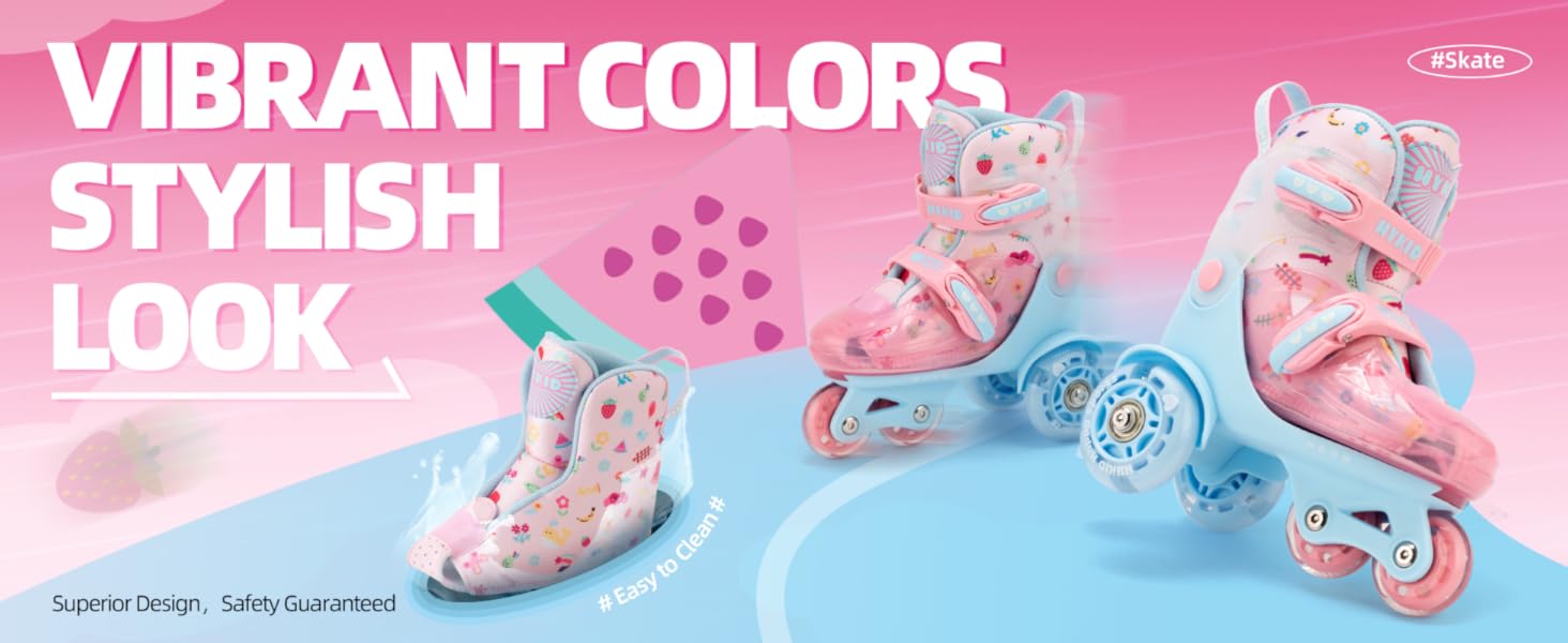 Дитячі ролики для дівчаток, 4 розміри, регульовані, безпечні, дихаюче матеріалу, легкі, для початківців (fruit, XS: 25-27.5 EU)