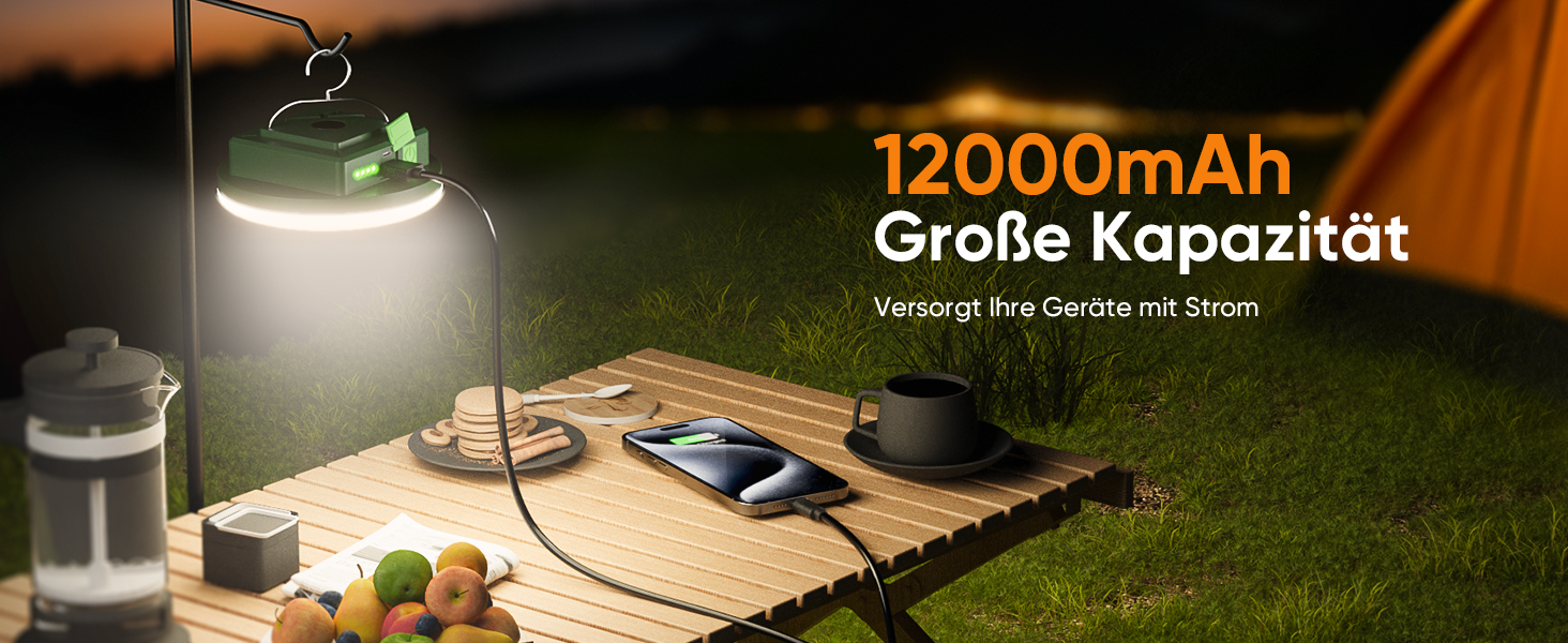 Eventek Кемпінговий ліхтар 12000mAh, 4000LM, LED, 4 режими, магнітний, IPX5, вологостійкий, перезаряджається. Ідеально для кемпінгу, намету, походу, аварійного освітлення. Зручний дизайн-ліхтар.