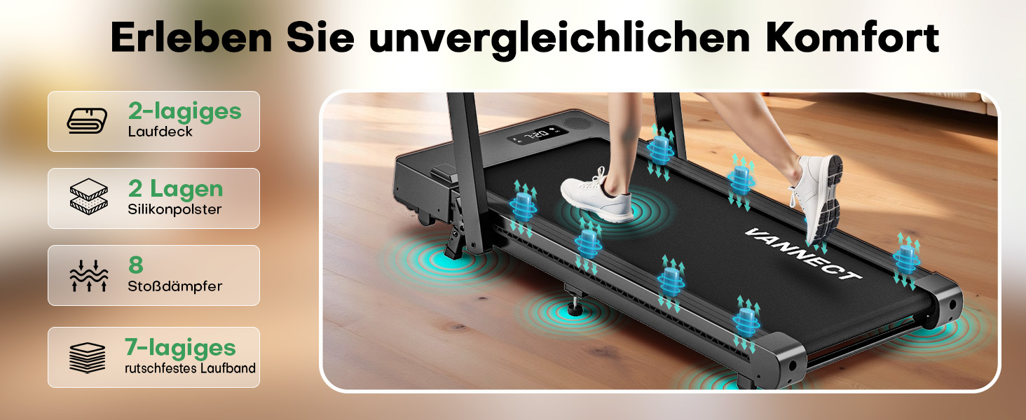 Walking Pad VANNECT: компактний біговий тренажер для дому з регулюванням нахилу, LED-дисплеєм, пультом керування, потужністю 3.0HP та вагою до 180 кг (чорний)