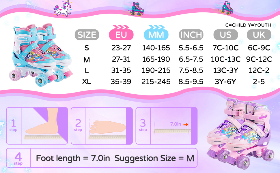 Дитячі ролики Kinder для дівчаток та жінок, 4 розміри, регульовані ролики для початківців, фіолетовий XL (35-39 EU), 215-245 мм