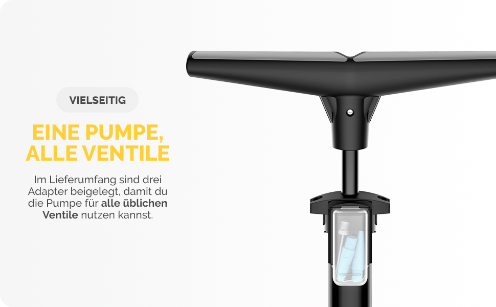 Насос для велосипеда DANSI Stand-Fahrradpumpe з адаптерами AV, SV, DV та великим манометром. Підходить для мотоцикла, електровелосипеда, авто та спортивного інвентарю (з клапаном для спуску тиску).