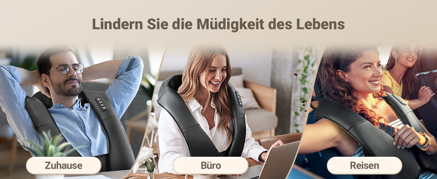 Масажер для шиї та спини ELEHOT з підігрівом, Shiatsu масаж шиї, плечей, спини, попереку, ніг та м'язів. Регульована швидкість, для дому, офісу, авто (Чорний, штучна шкіра з реміннем)