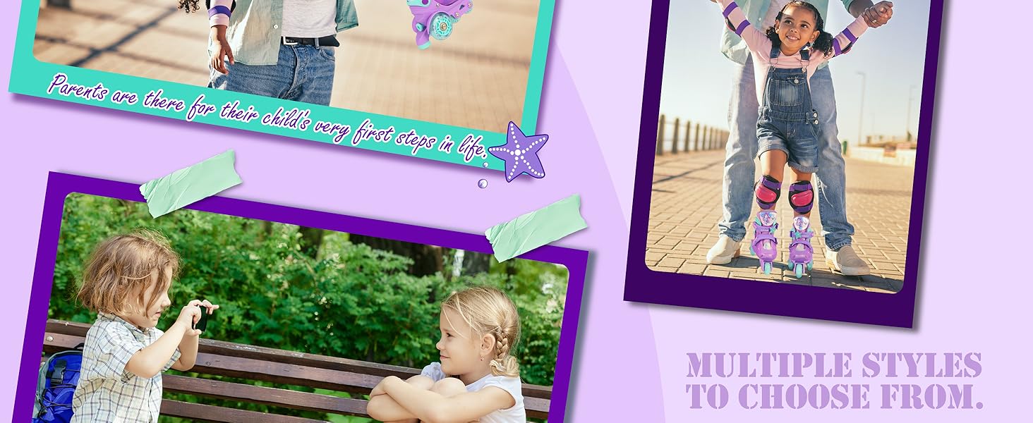 Дитячі ролики Kinder Rollschuhe для дівчаток та хлопчиків, Єдиноріг, Русалка, світлові колеса, 4 розміри, регульовані, для початківців, подарунок на Новий рік та день народження (XS(27~30), Русалка фіолетовий)