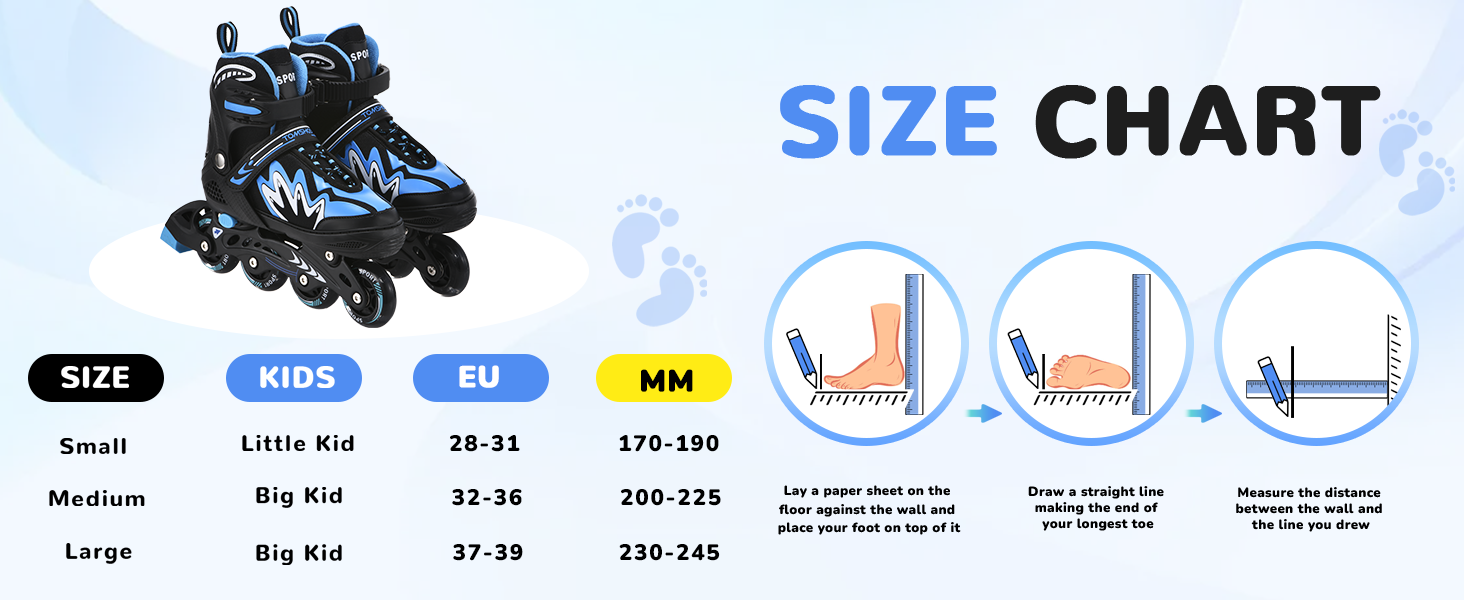 Роликові ковзани TOMSHOO Inliner з регулюванням розміру, LED-колесами, для дітей та дорослих (синій, L (37-39 EU))