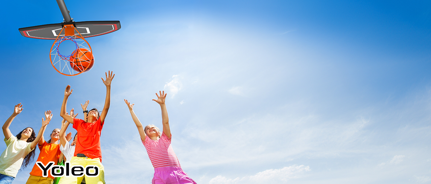 Баскетбольний кошик YOLEO для дітей, регульована висота 1,1-2,1 м, мобільна конструкція, для гри в приміщенні та на вулиці, до 12 років