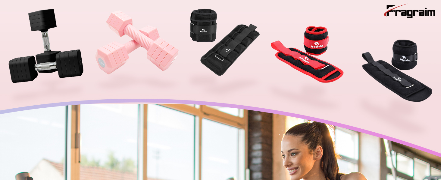 Набір гантелей Fragraim 5 кг x 2, регульовані, рожеві. Ідеально для фітнесу вдома, силових тренувань жінок та чоловіків. Гантелі для дому, силові тренування.