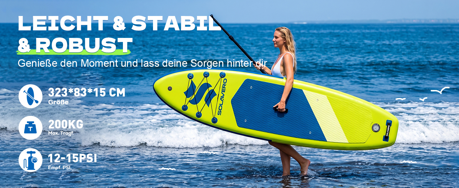 SUP дошка Solavero надувна з веслом та аксесуарами, 323x83x15 см, до 200 кг, блакитно-зелена, для початківців та сім'ї