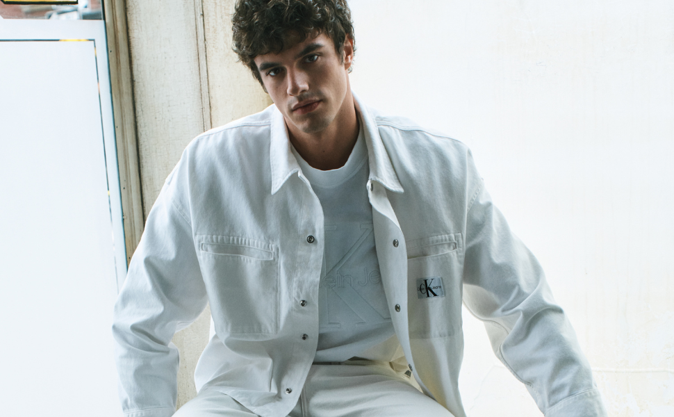 Чоловіча сорочка Calvin Klein YM0YM00968, 46 EU, білий/ясно-блакитний